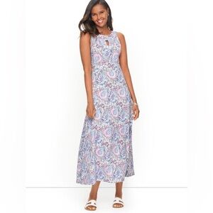 Talbots Floral Jersey Maxi Dress Paisley Cotton Modal  Jewel Neck Sleeveless XS